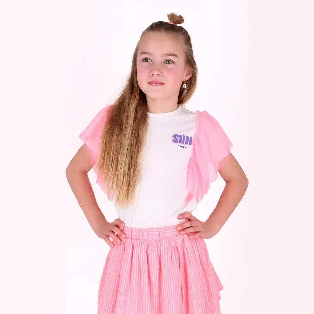 B.Nosy T-shirt wit meerkleurig Wit/roze