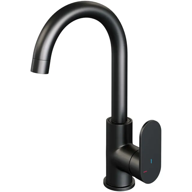 Brauer Wastafelmengkraan Brauer Black Edition Coldstart Opbouw Hoog Gebogen Platte Hendel Mat Zwart