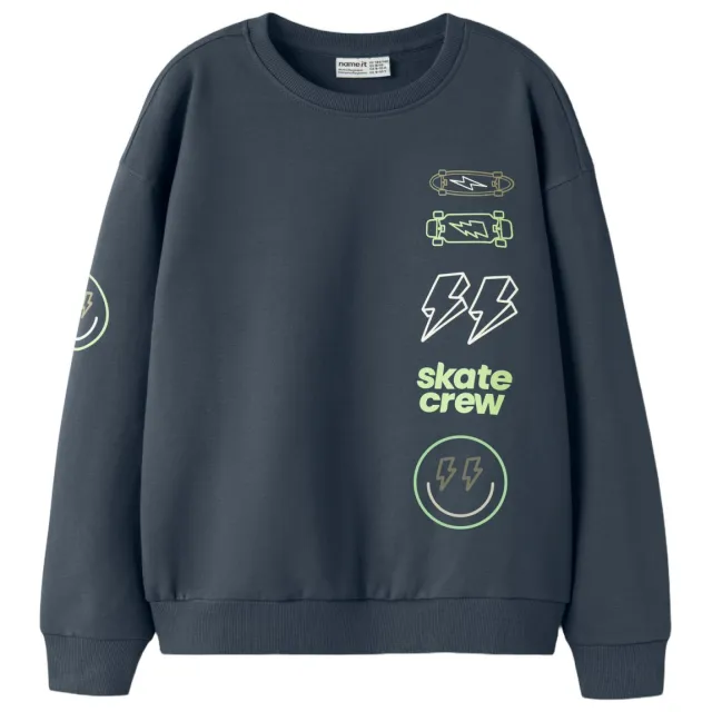 NAME IT KIDS rechtvallende sweater met print - grijsblauw