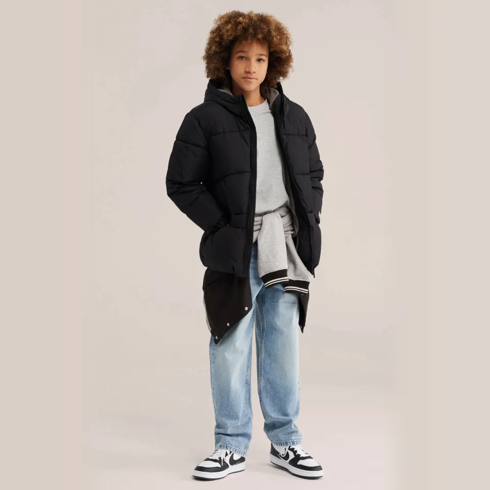 WE Fashion winterjas zwart met capuchon