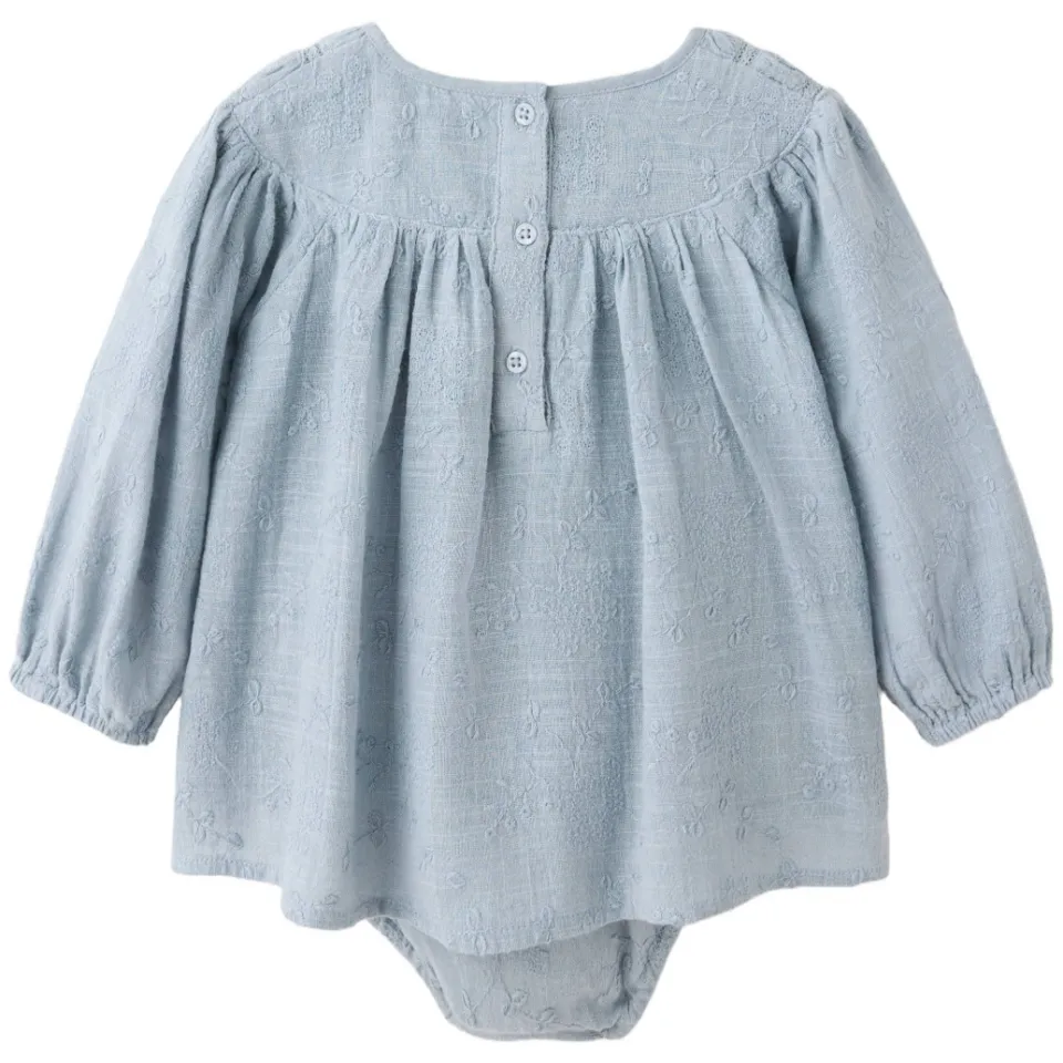 Mango korte A-lijn babyjurk met borduursel blauw, foto 2