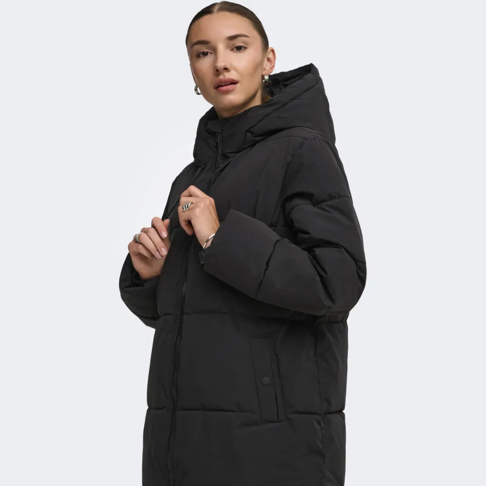JDY Blair long hooded puffer winterjas zwart, foto 7