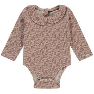 A Tiny Story romper met bloemen print bruin/beige Meisjes Stretchkatoen Peter Pan-kraag