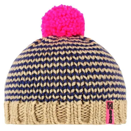 Sinner pomponmuts beige/blauw/roze Jongens/Meisjes Acryl Streep Beige/ blauw.roze