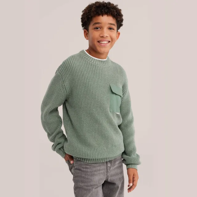 WE Fashion katoenen gebreide trui - groen