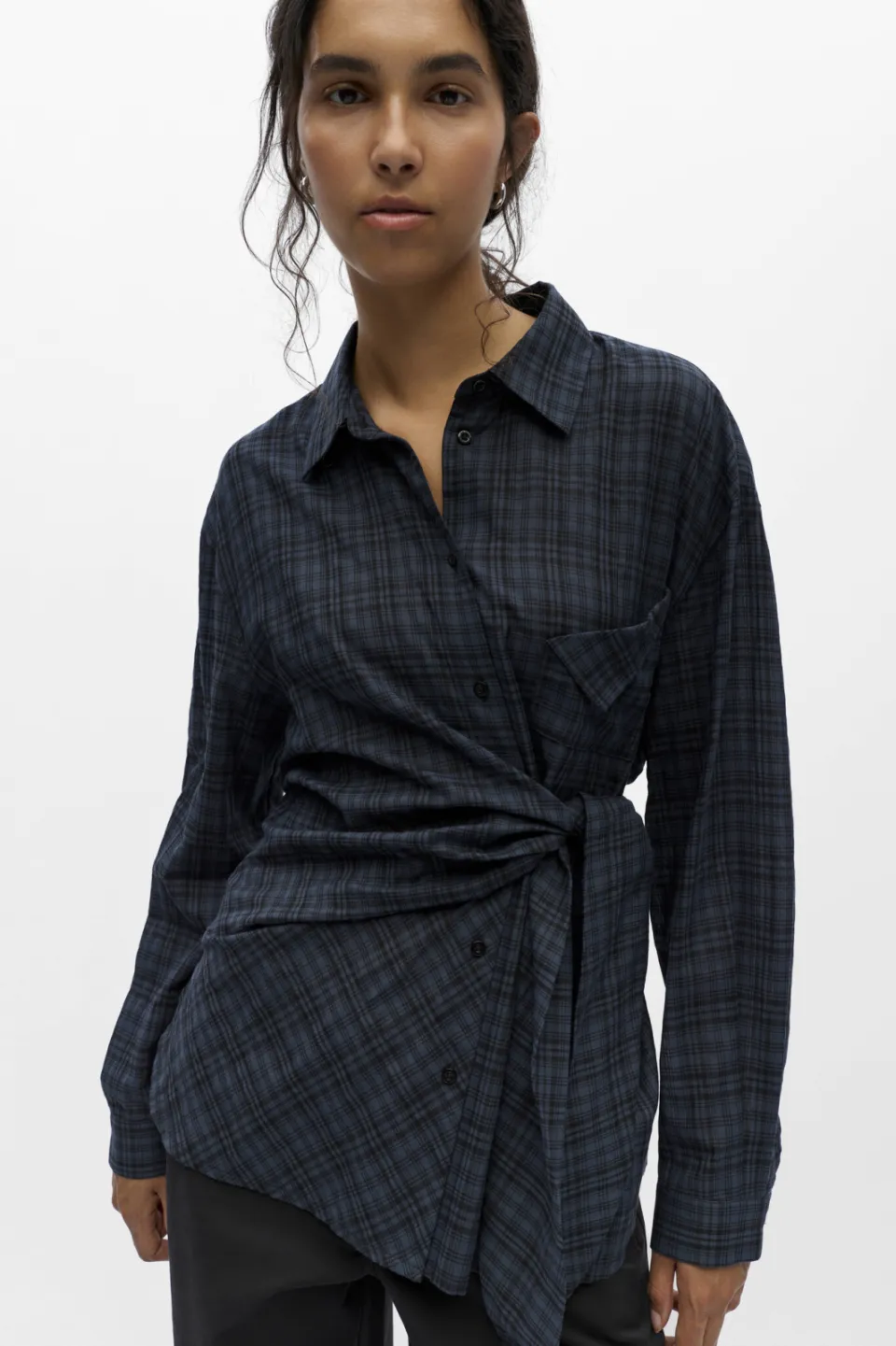 Object Objmalua geruite blouse donkerblauw, foto 5