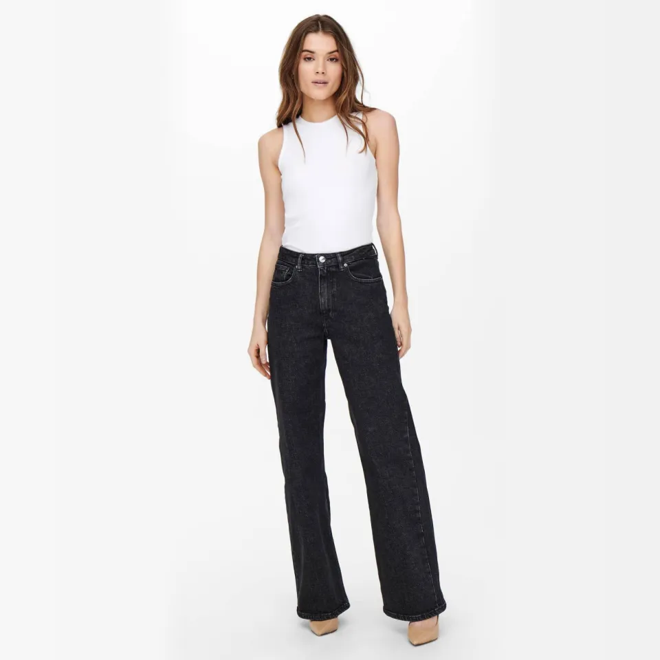 Only high waist wide leg jeans ONLJUICY black denim Black Denim-Nas244