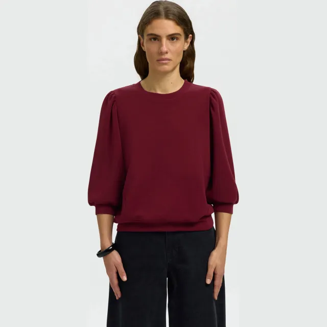 SELECTED WOMEN oversized sweater met plooien - donkerrood Bordeaux