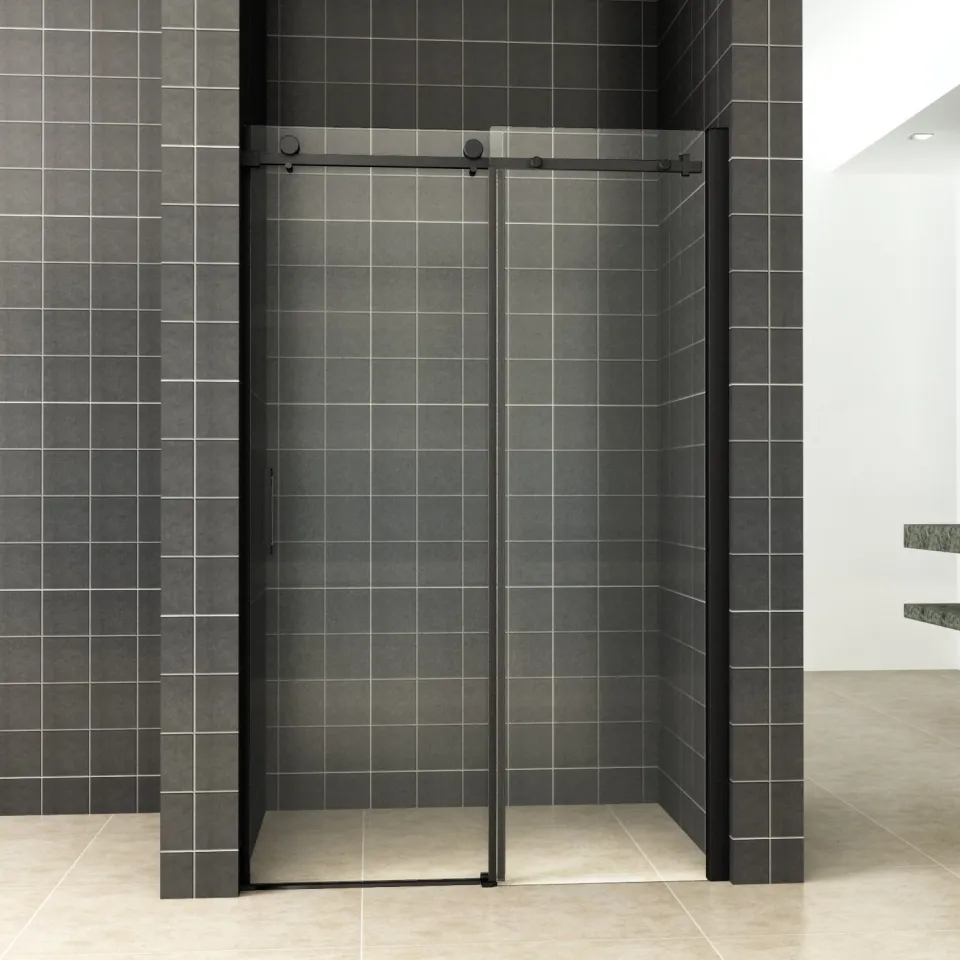 Wiesbaden Slide nis schuifdeur 1400 x 2000 x 8 mm nano helder glas/mat zwart