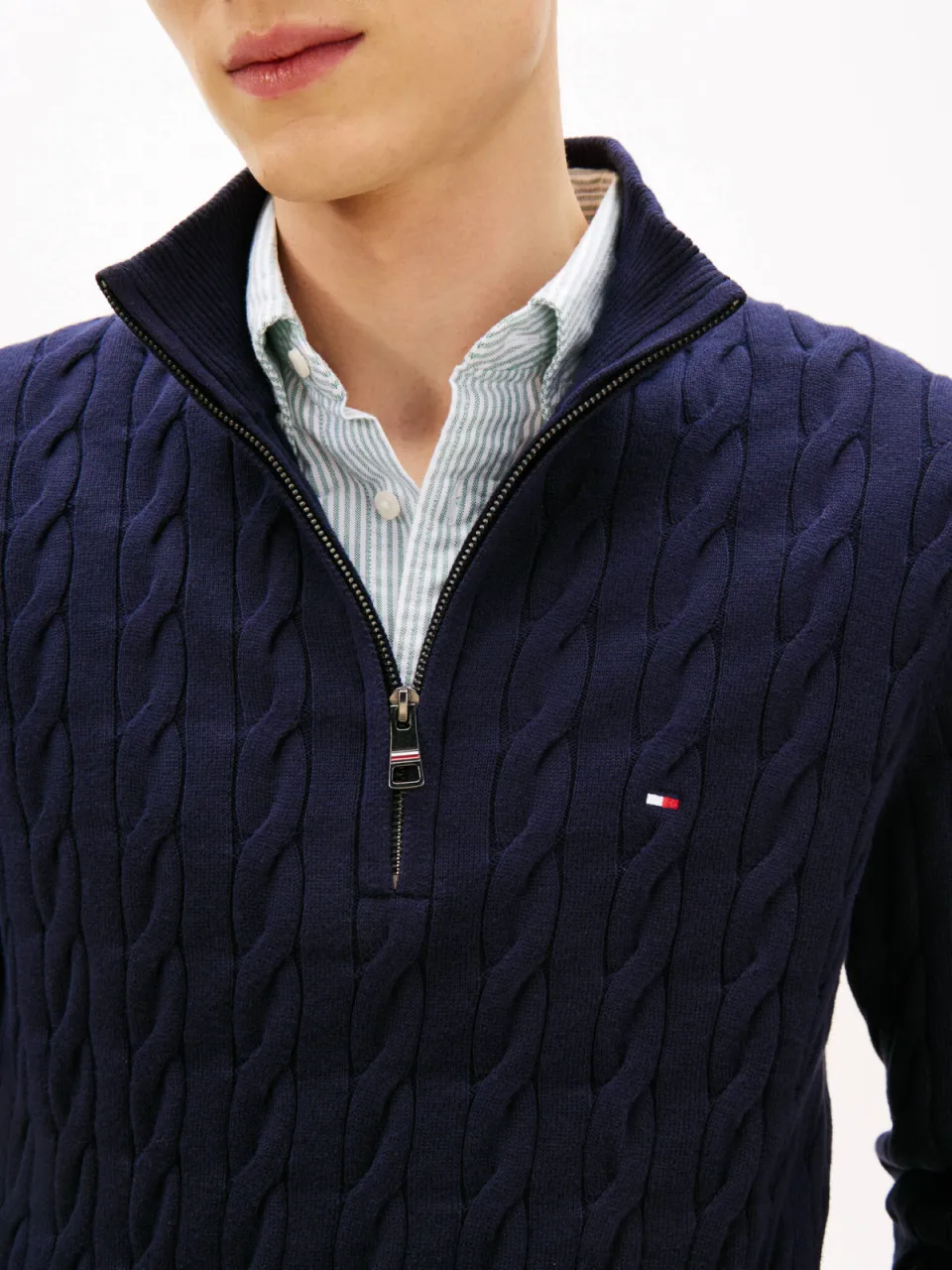 Tommy Hilfiger katoenen regular fit gebreide trui met kabels - donkerblauw, foto 4