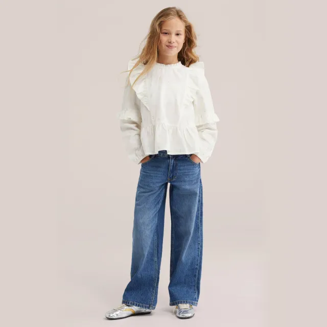 WE Fashion blousetop met ruches en print wit