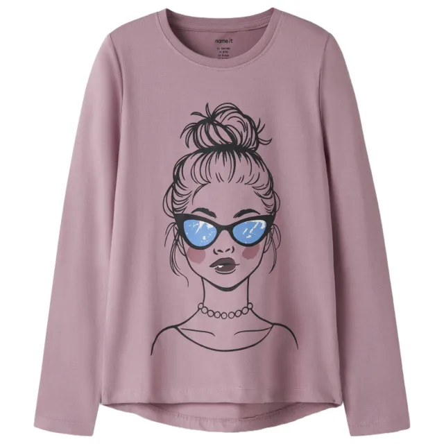 NAME IT rechtvallende longsleeve met print lila