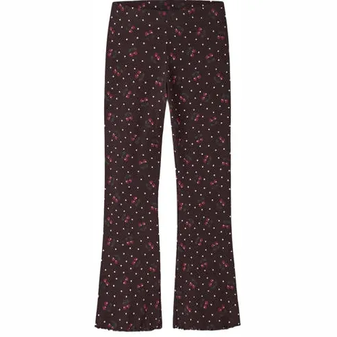 NAME IT flared legging met ruches en print donkerbruin Donkerbruin/rood