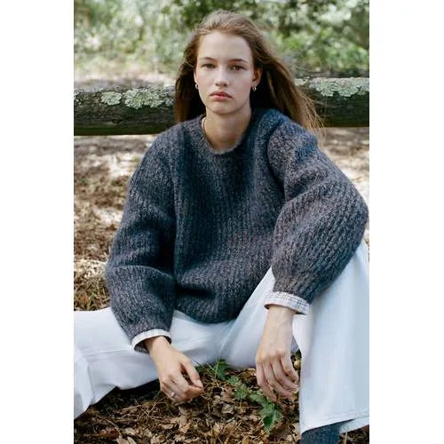 Mango TEEN gebreide gemêleerde trui met wol - blauw, foto 3