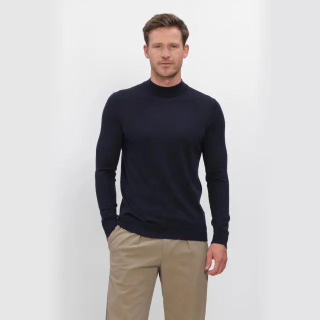 Profuomo Heren Truien & Vesten Pullover Mock Neck Extrafine Merino - Donkerblauw