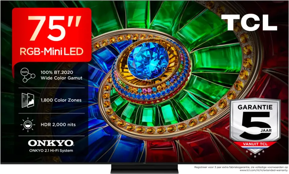 TCL 75RM7L RGB MiniLED TV zwart, foto 2