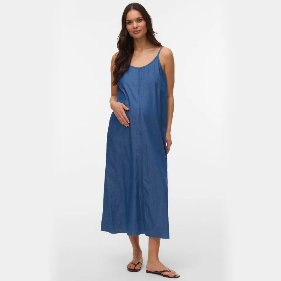 Mamalicious zwangerschapsmaxijurk blauw Medium blue denim