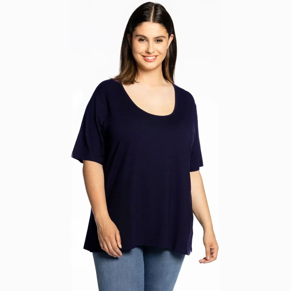 Yoek A-lijn t-shirt donkerblauw