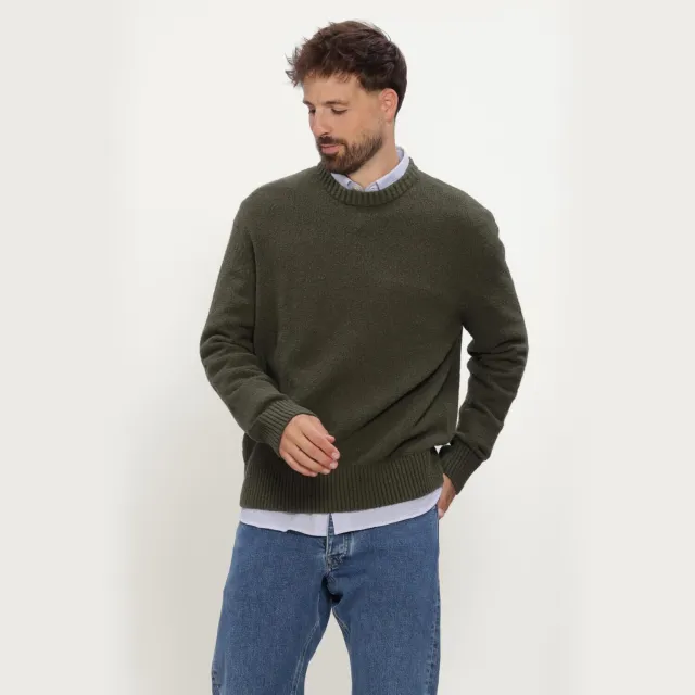 SELECTED MEN Heren Truien & Vesten Slhalex Ls Knit Crew Neck Noos - Donkergroen