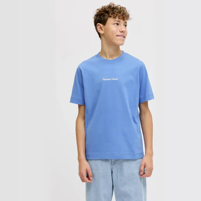 Jack & Jones junior t-shirt blauw met tekstopdruk