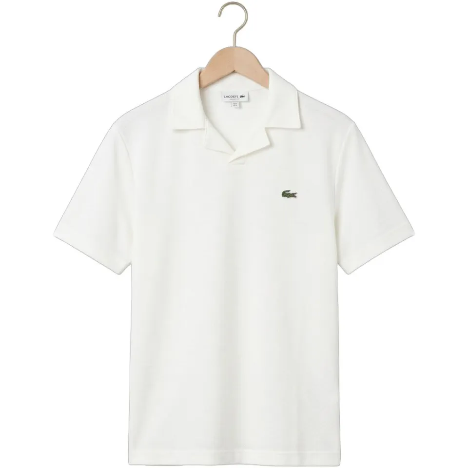 Lacoste Heren Polo's & T-shirts Classic Fit Open Neck Cotton Linen Blend Polo - Ecru, foto 2