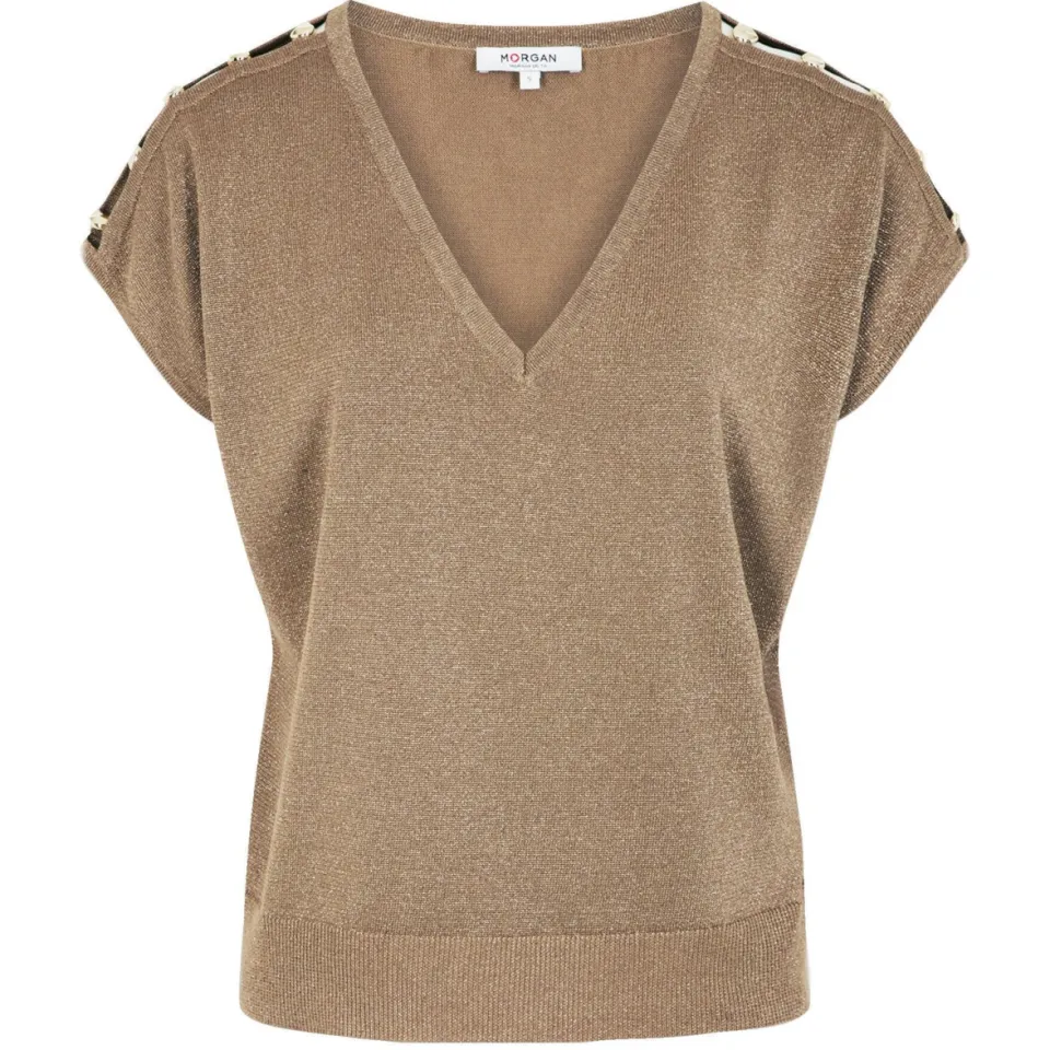 Morgan gemêleerde top met glitters - beige, foto 2