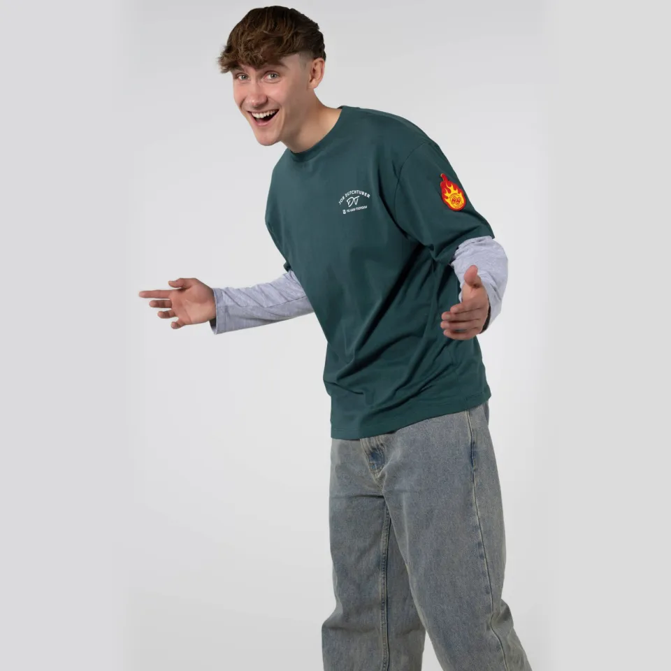 No Way Monday X Job Dutchtuber oversized longsleeve met tekst - groen/grijs, foto 4