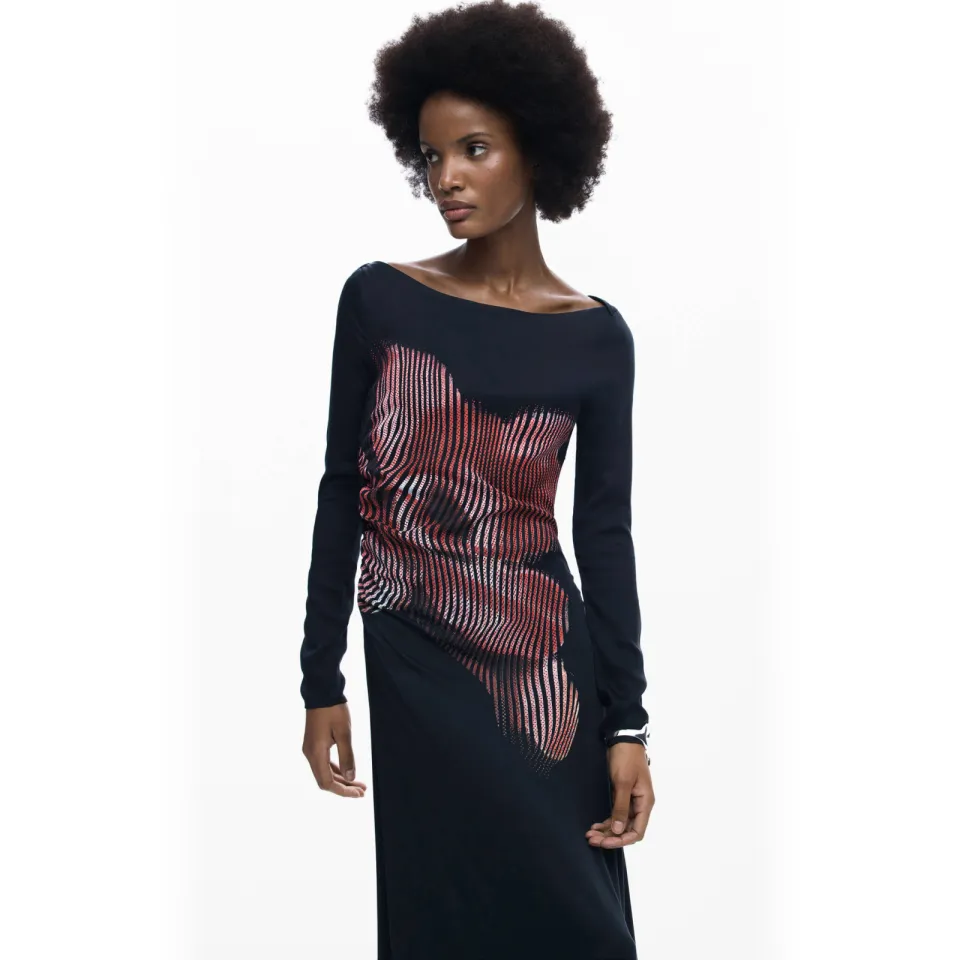 Desigual gebreide midi jurk zwart