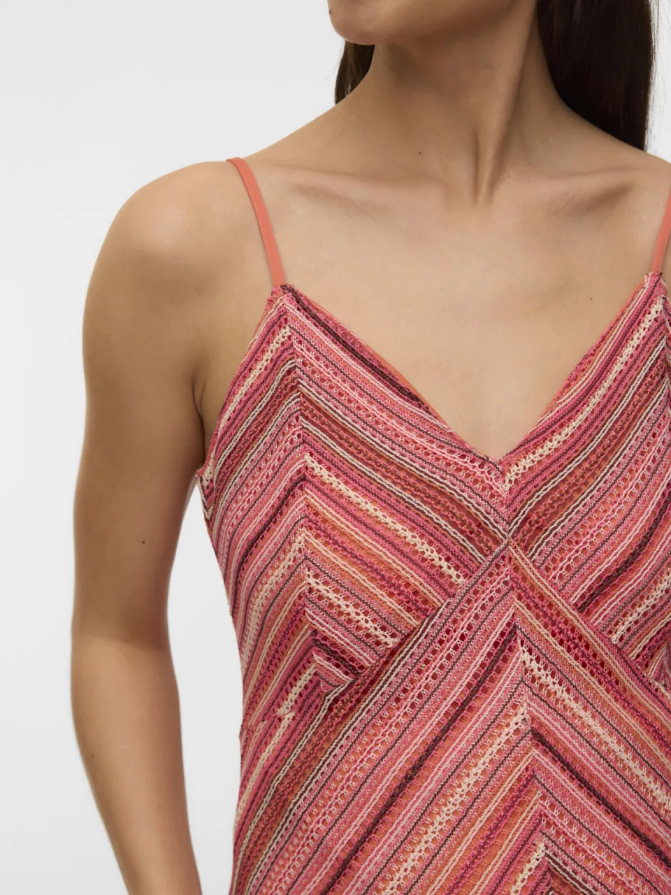Vero Moda gestreepte gehaakte zwangerschapsmaxijurk koraalrood, foto 8