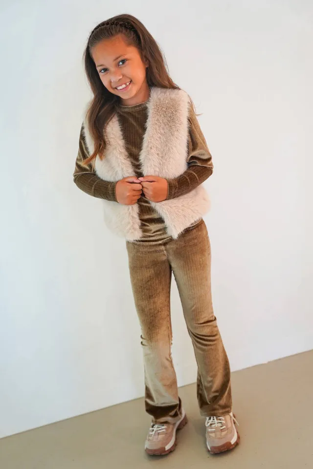 Like Flo fluwelen getailleerde longsleeve taupe