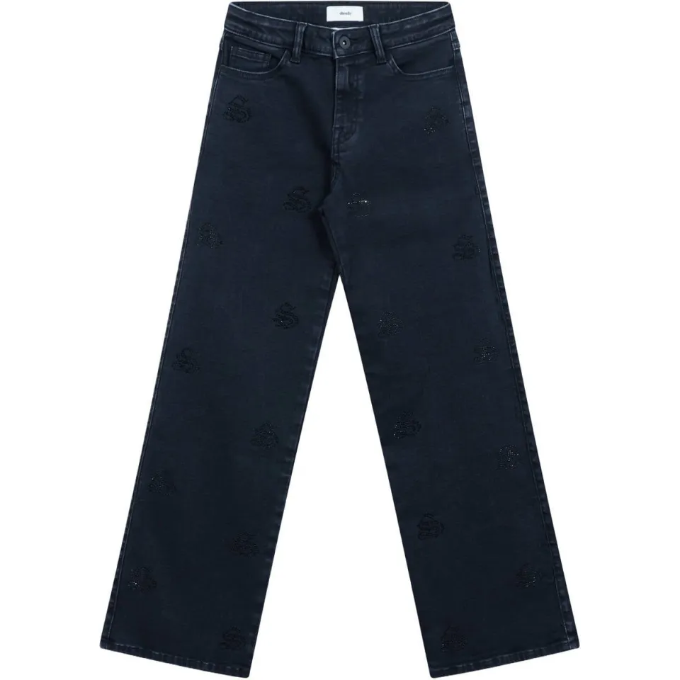 Shoeby wide leg jeans met strass-steentjes - zwart denim, foto 2