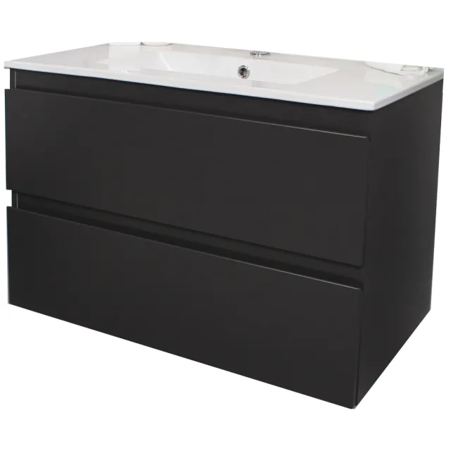 Boss & Wessing Badkamermeubel BWS Pepper Wastafel Porselein Met Kraangat 80x55x46 cm Antraciet