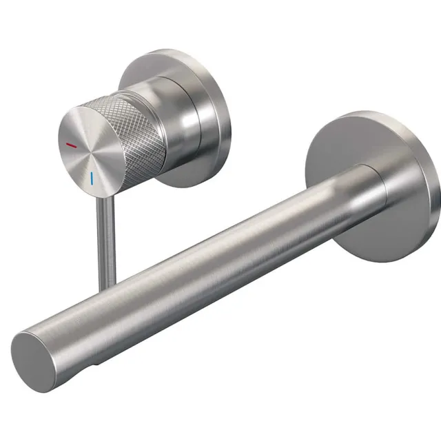 Brauer Inbouw Wastafelmengkraan Brauer Brushed Carving Coldstart Rechte Uitloop Ronde Hendel Links Geborsteld RVS PVD Met Rozetten