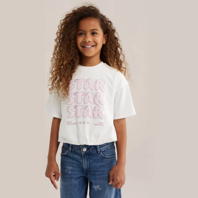 WE Fashion T-shirt met print wit Wit/lichtroze