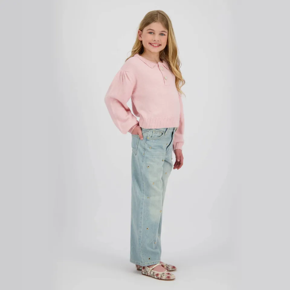 Vingino wide leg jeans wide leg jeans met hartjes light blue denim, foto 3