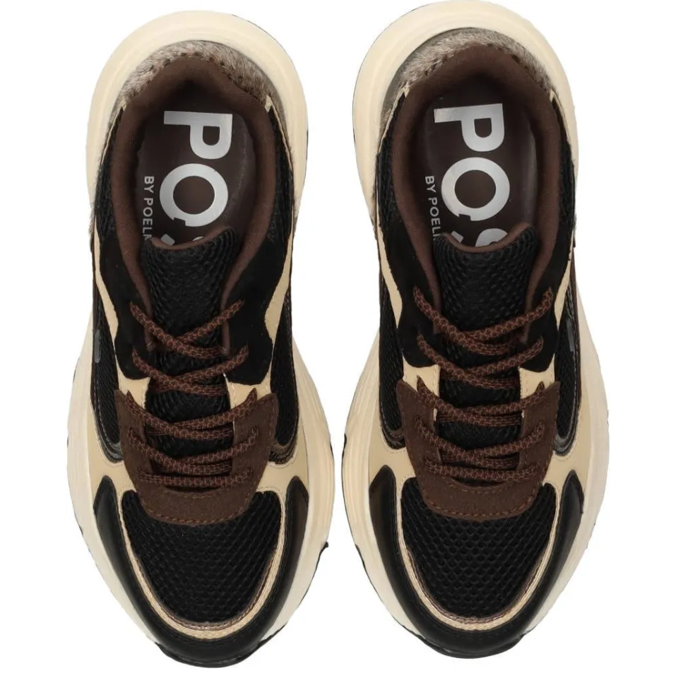 POSH by Poelman Angy chunky leren sneakers - zwart/beige, foto 2