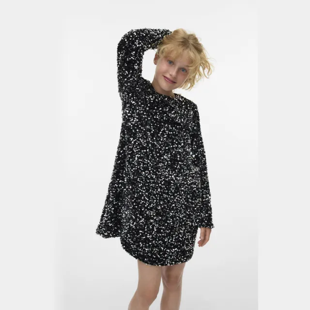 Vero Moda Girl A-lijn jurk met pailletten zwart/zilver