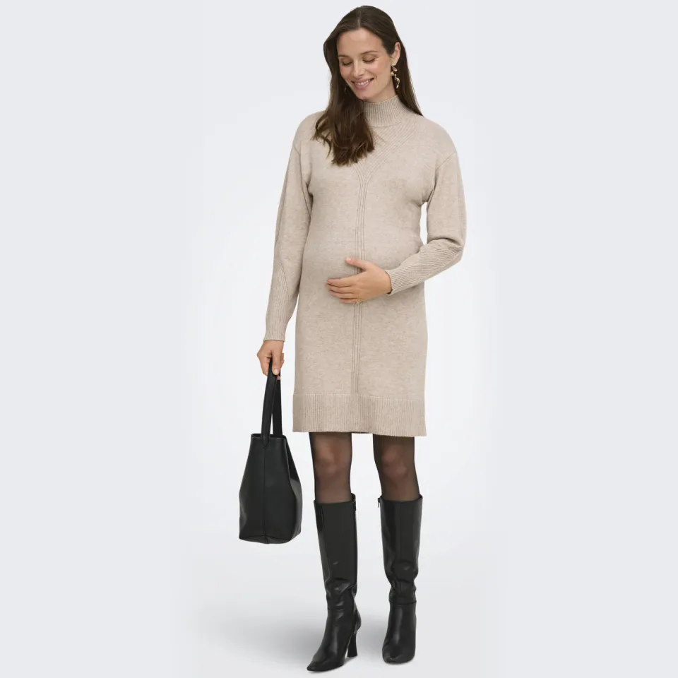 Only Maternity gebreide zwangerschapscoljurk beige