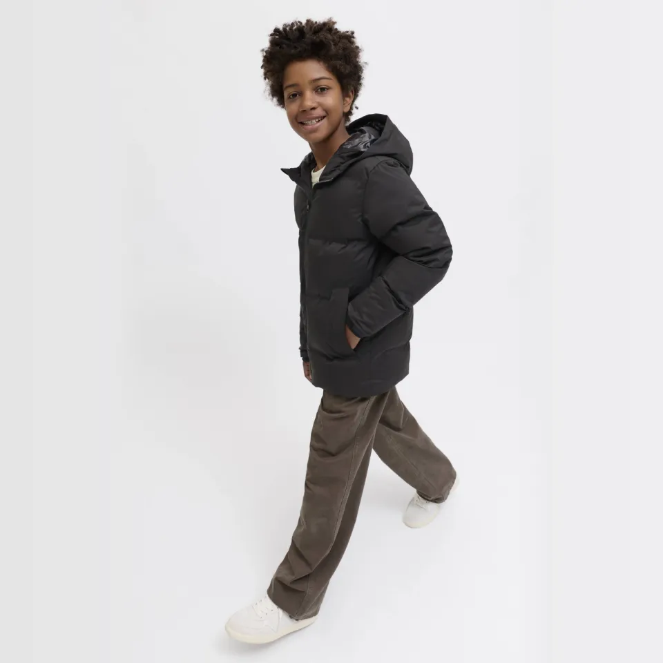 Jack & Jones Junior gewatteerde jas zwart met capuchon