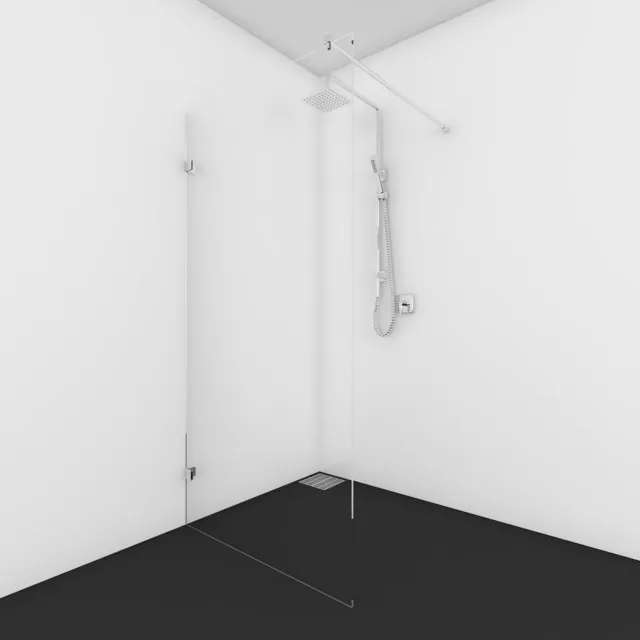 Douchewand Van Rijn Helder Glas Met Haakse Wand Incl Stabilisatiestang 200x120x50 cm