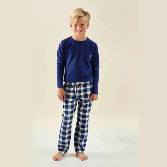 Little Label pyjama met geruite broek donkerblauw Donkerblauw/wit