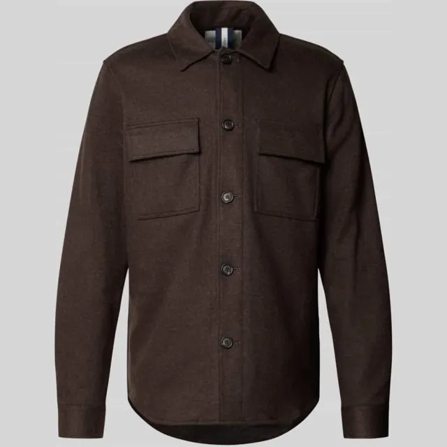 Profuomo Regular fit overhemdjack met kentkraag en borstzakken donkerbruin, foto 2
