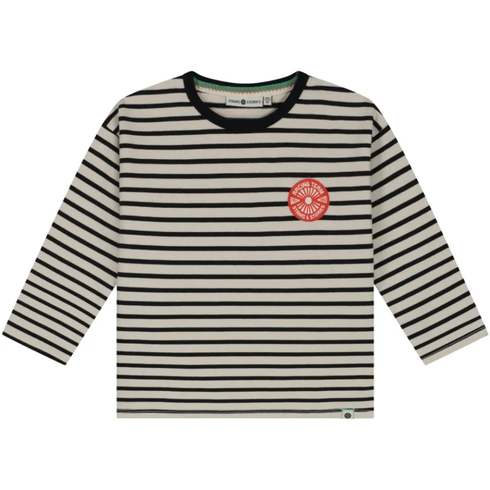 Stains&Stories gestreepte longsleeve donkerblauw donkerblauw/ecru, foto 2