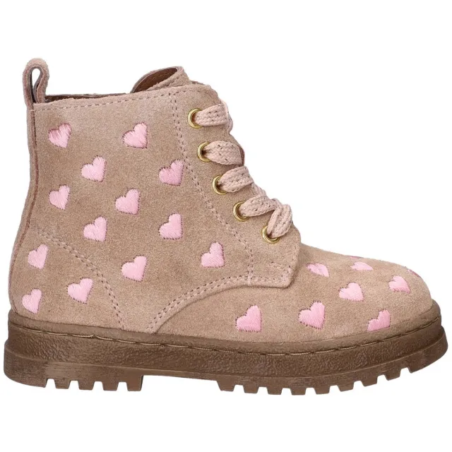 Nelson Kids suède enkelboots met profielzool en print - beige/roze