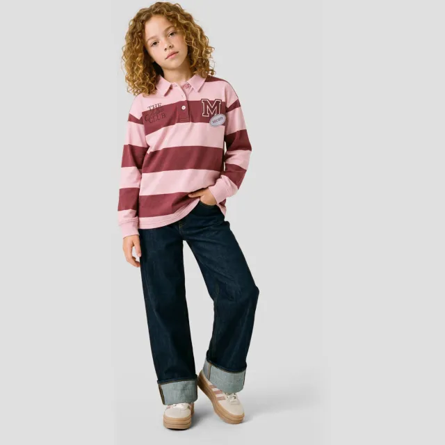 Me & My Monkey gestreepte longsleeve met tekst roze/rood