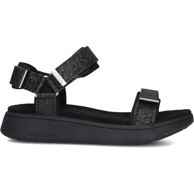 Woden Sandalen Line Glitter Zwart