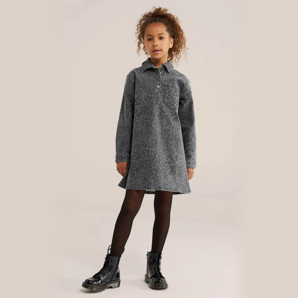 WE Fashion Blue Ridge spijkerjurk met panterprint grijs Grey denim