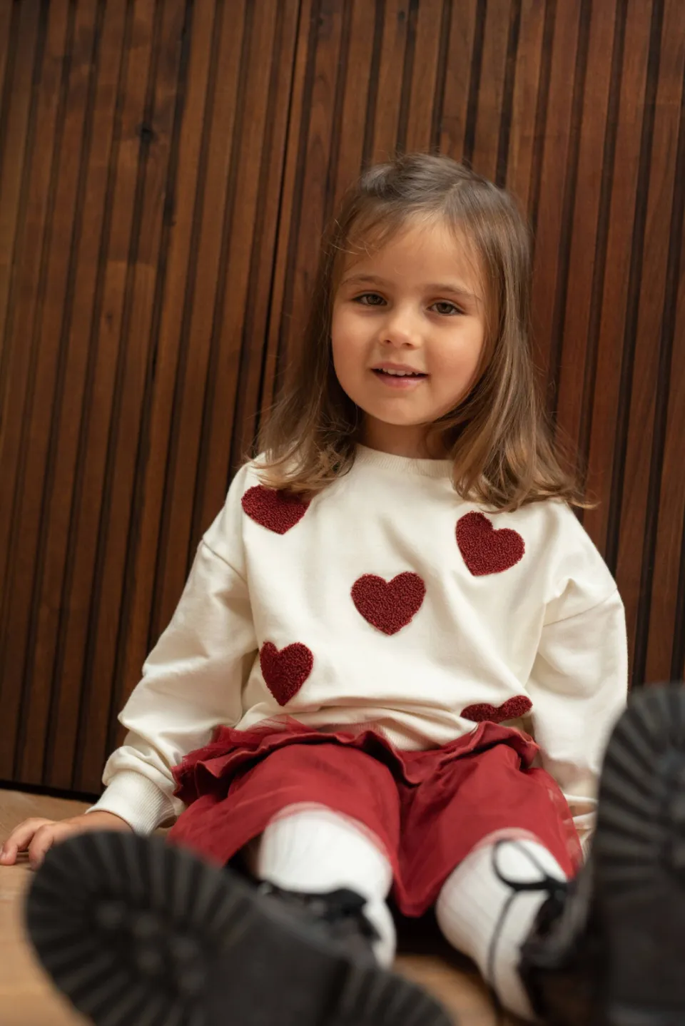 Dirkje rechtvallende sweater met hartjes - wit/rood, foto 4