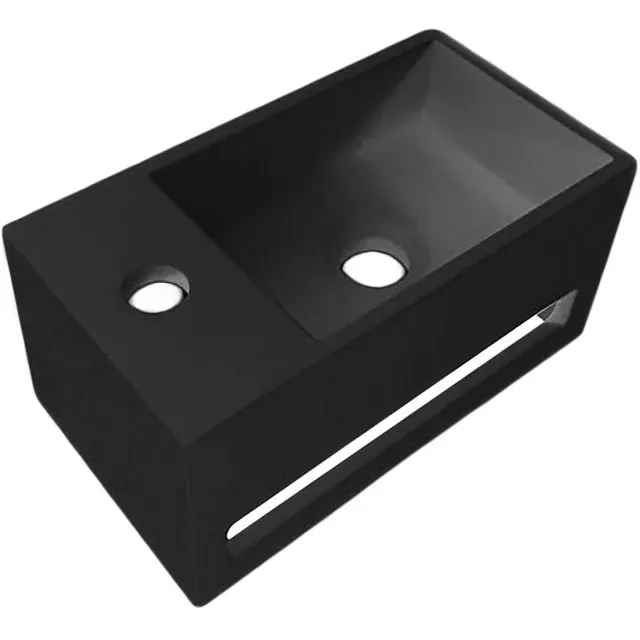 Boss & Wessing Fontein met Handdoekhouder Boss & Wessing Solid Surface (kraangat links) 35.6x20.3x15.9 cm Zwart Mat Zwart