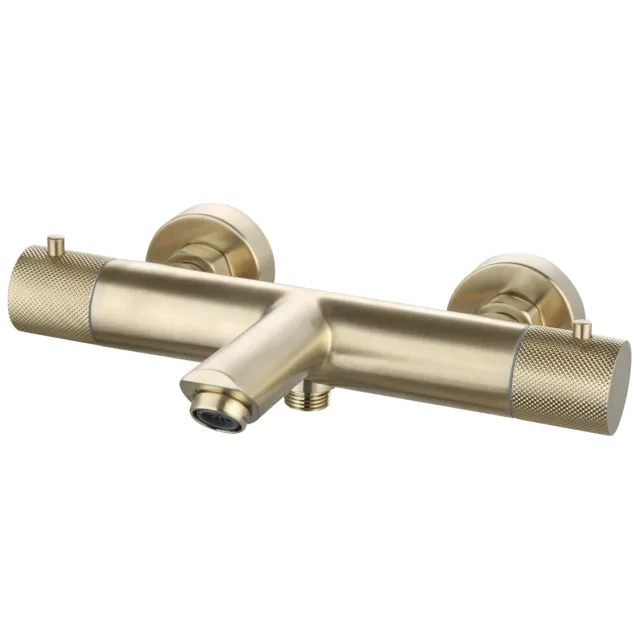 Sanilux Badmengkraan Opbouw Sanilux Ribb Thermostatisch Rond Met Geribbelde Knop Geborsteld Goud